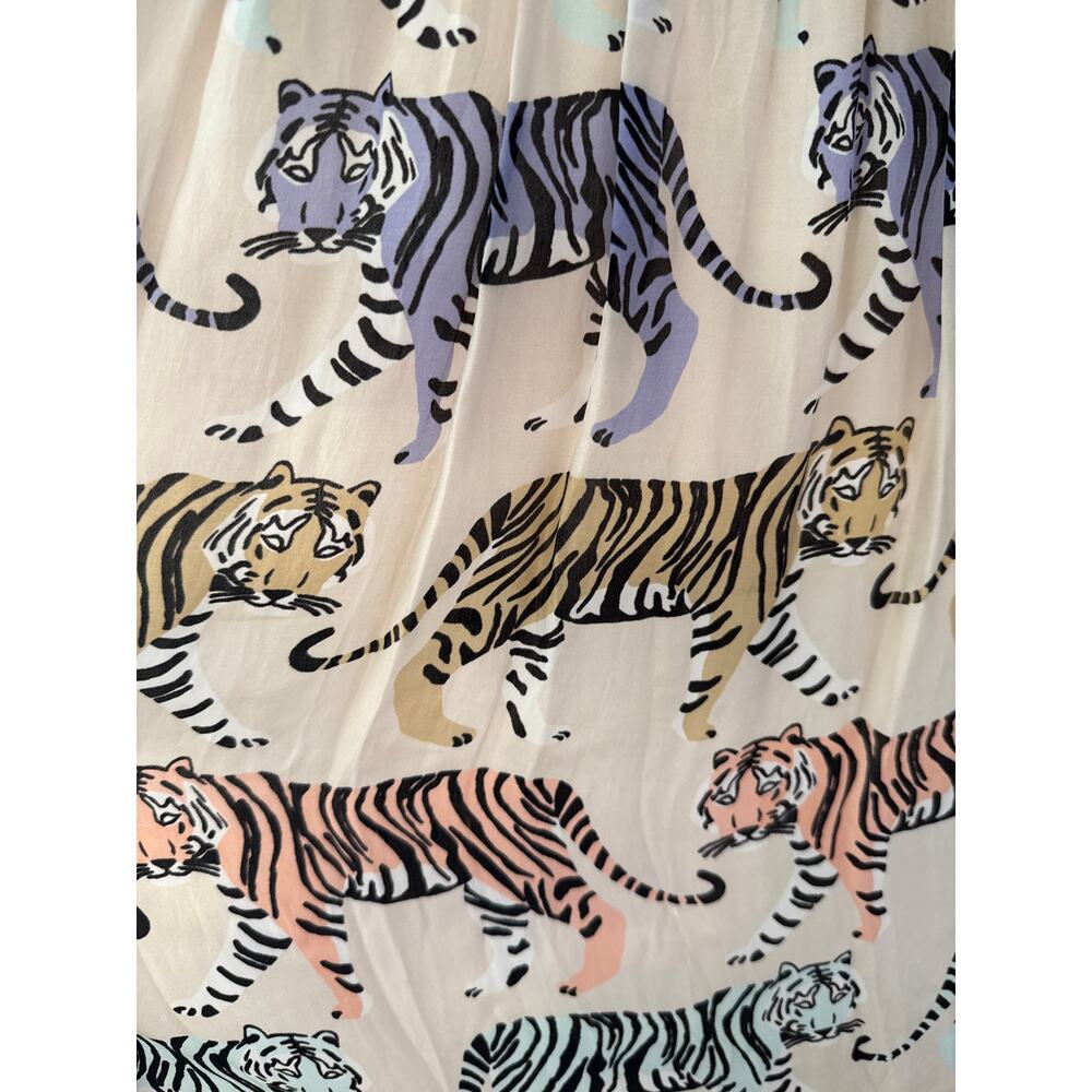 Oliphant Cuff Sleeve Smocked Waist Colorful Tiger Print Maxi Size Medium - Picture 5 of 10